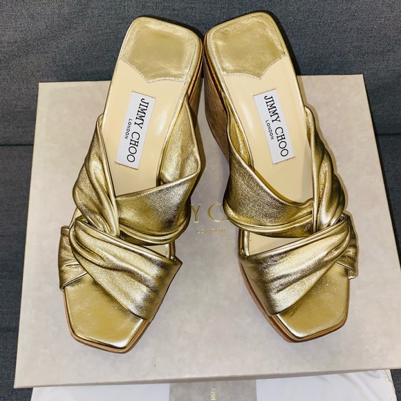 Sold-Jimmy Choo-Narisa Metallic Leather Wedges (NWT)! - Picture 3 of 7